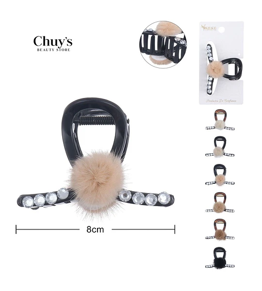 Pinza de Cabello con Pompon y Brillantes