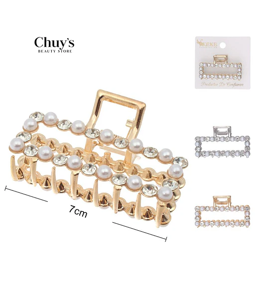 Pinza Para Cabello Con Perlas Y Brillantes