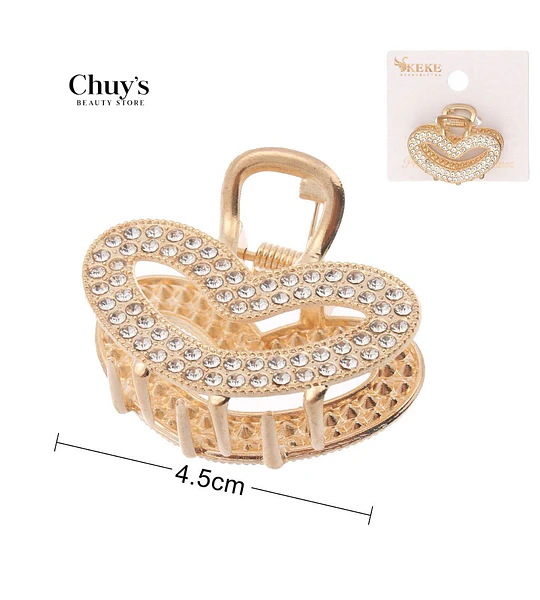 Pinza Para Cabello Corazón Con Brillantes