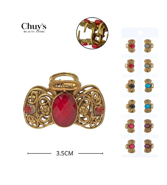 Pinza Para Cabello Con Piedra Roja