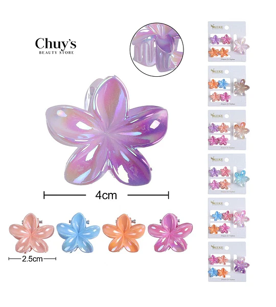 Pinza Para Cabello Flor Iridiscente