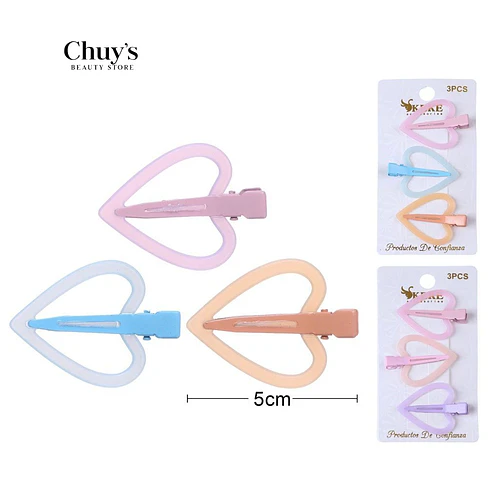 Pinches con Diseños Corazón 3 Piezas - Chuys Beautys | Chuy's Beautys