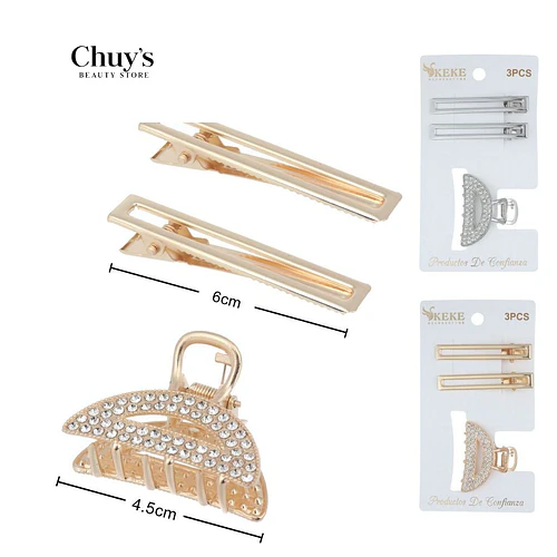 Pinches plateados con strass - Chuys Beautys | Chuy's Beautys