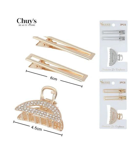 Pinches plateados con strass