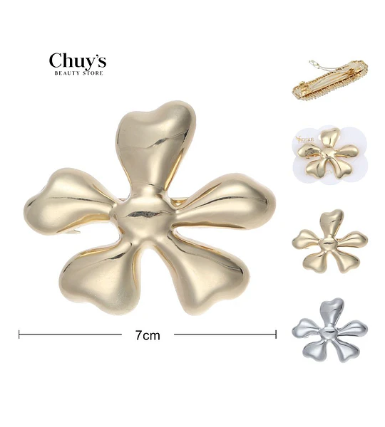 Pinza Dorada Floral 7cm
