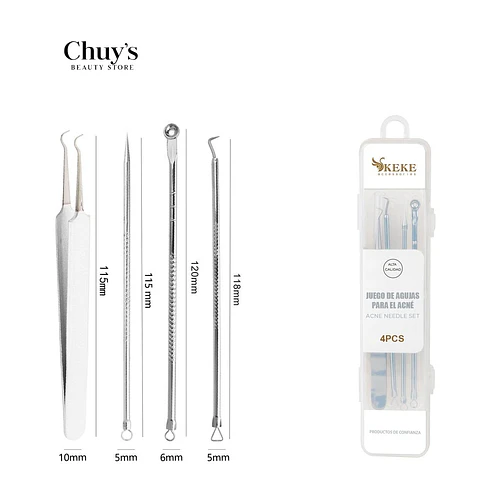 Set Limpieza Acne Acero Inoxidable 4PCS - Chuys Beautys | Chuy's Beautys