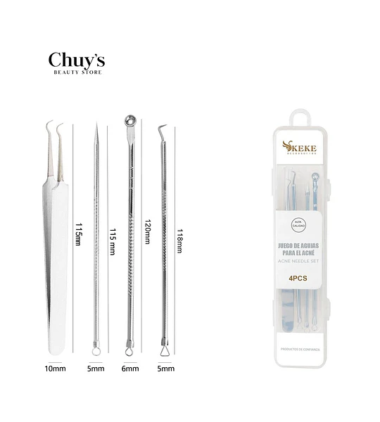 Set Limpieza Acne Acero Inoxidable 4PCS