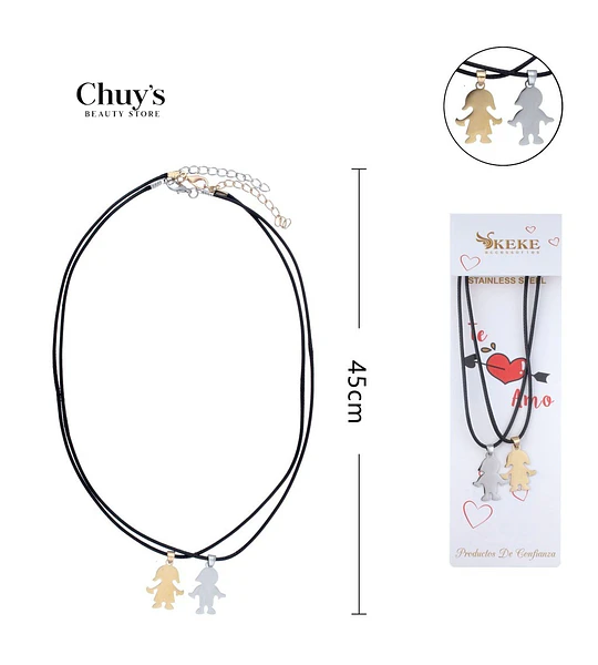 Collar parejas acero inoxidable y cordón