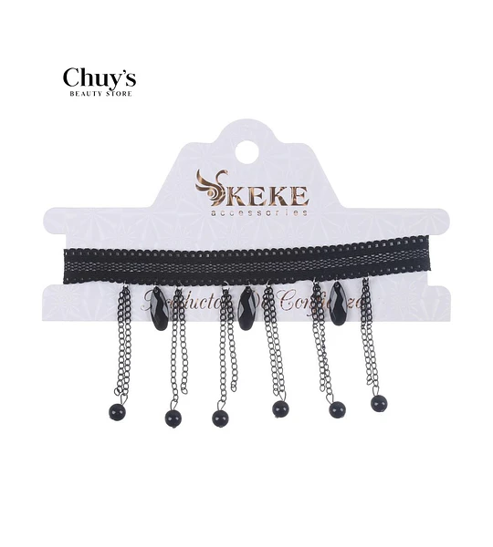 Choker con Cadenas y Perlas Negras