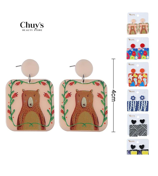 Pendientes acrilicos con diseño divertido