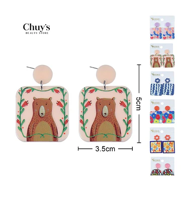 Pendientes acrilicos coloridos con diseño - Chuys Beautys | Chuy's Beautys Store