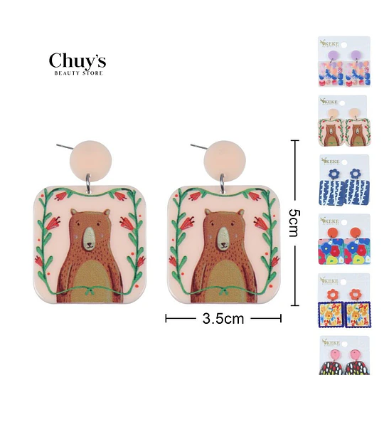 Pendientes acrilicos coloridos con diseño