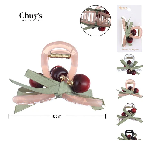 Ganchetas Plástica Lazo Cereza 8cm - Chuys Beautys | Chuy's Beautys