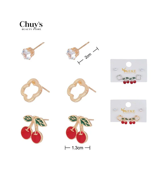 Set 3 Pendientes Aros de Cerezas