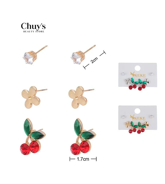 Set 3 Pendientes Aros de Cerezas