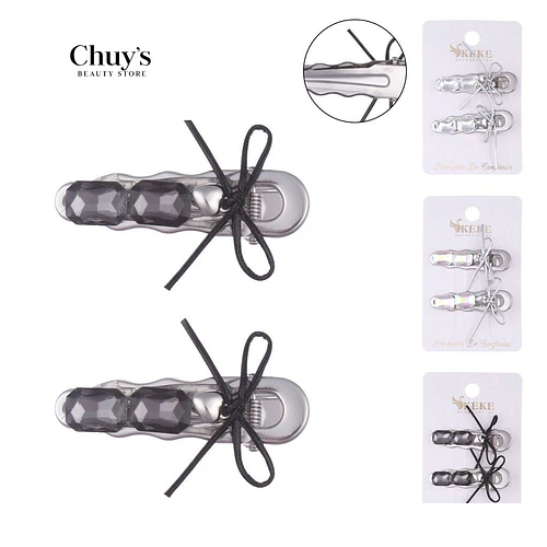 Pinches con brillo y lazo - Chuys Beautys | Chuy's Beautys