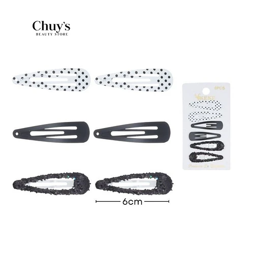 Pinches blanco y negro 6 piezas 6cm - Chuys Beautys | Chuy's Beautys