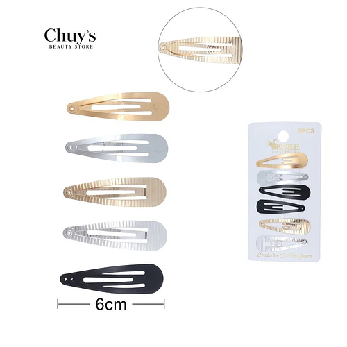 Pinches dorados, plateados y negros 6 piezas 6cm - Chuys Beautys | Chuy's Beautys