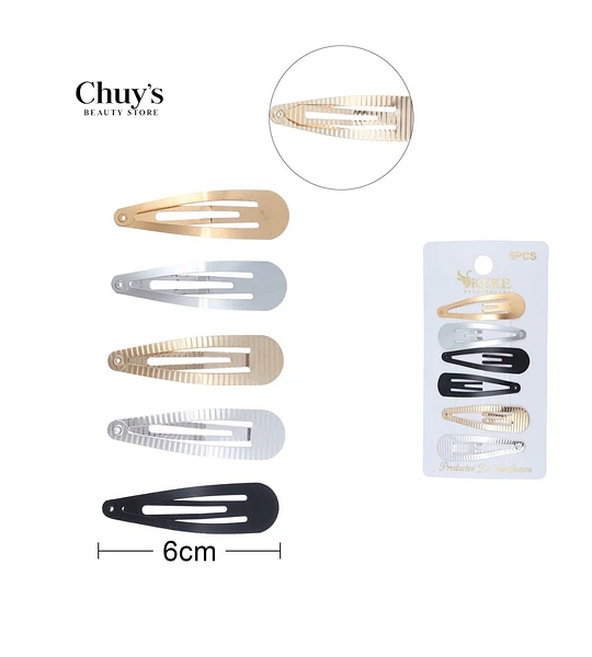 Pinches dorados, plateados y negros 6 piezas 6cm