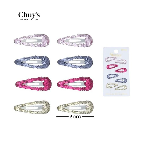 Pinches con purpurina dorado, plateados, fucsia y rosa 8pcs 3cm - Chuys Beautys | Chuy's Beautys