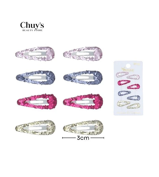 Pinches con purpurina dorado, plateados, fucsia y rosa 8pcs 3cm