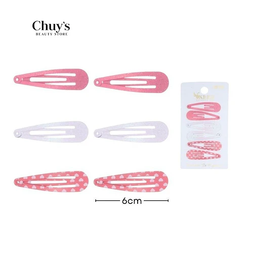 Pinches con purpurina magenta y blancos 6pcs 6cm - Chuys Beautys | Chuy's Beautys