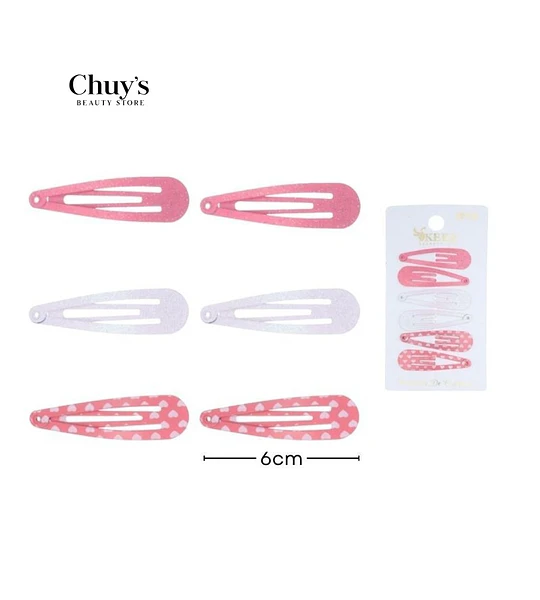 Pinches con purpurina magenta y blancos 6pcs 6cm