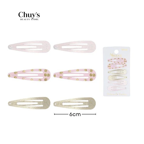 Pinches con purpurina rosa y dorados 6PCS 6CM - Chuys Beautys | Chuy's Beautys
