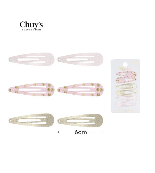 Pinches con purpurina rosa y dorados 6PCS 6CM