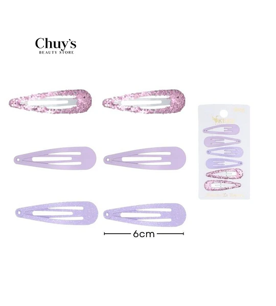 Pinches violetas con purpurina y estampados 6pcs 6cm