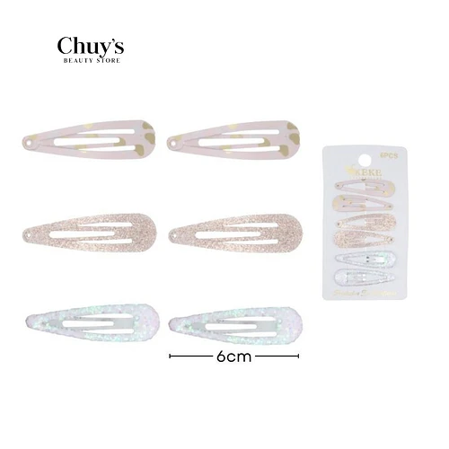 Pinches con purpurina y estampados 6 piezas - Chuys Beautys | Chuy's Beautys