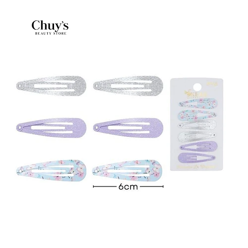 Pinches con purpurina y estampados 6pcs 6cm - Chuys Beautys | Chuy's Beautys