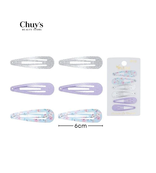 Pinches con purpurina y estampados 6pcs 6cm