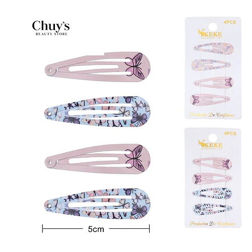 Pinches estampados 4 piezas 5 cm - Chuys Beautys | Chuy's Beautys