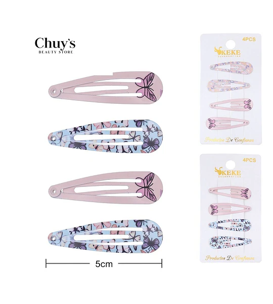 Pinches estampados 4 piezas 5 cm
