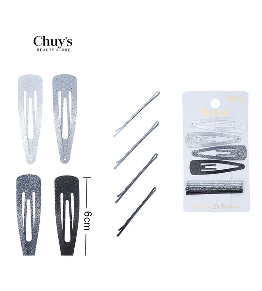 Pinches con purpurina gris 12pcs 6cm