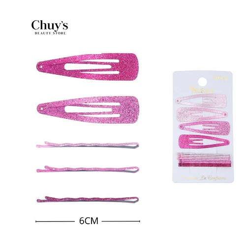 Pinches con purpurina rosa 12pcs 6cm - Chuys Beautys | Chuy's Beautys