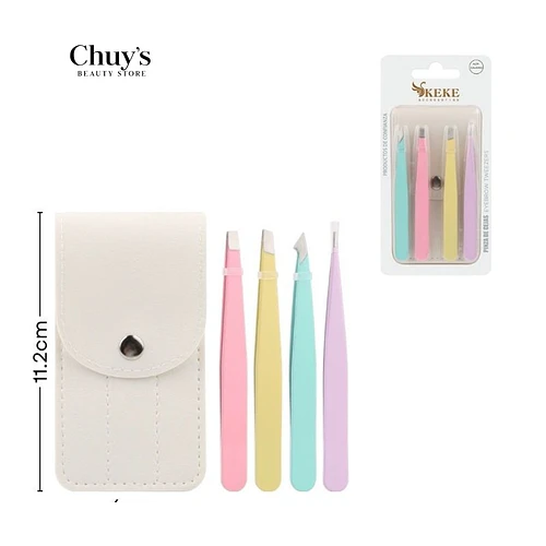 Pinza de cejas acero inoxidable 4 piezas - Chuys Beautys | Chuy's Beautys