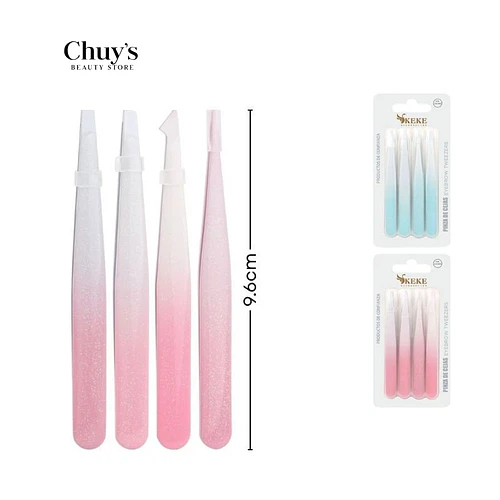 Pinza de cejas acero inoxidable 4 piezas - Chuys Beautys | Chuy's Beautys