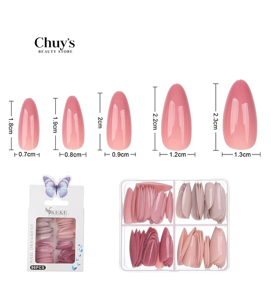 Uñas con Diseños Rosa 8 Pcs