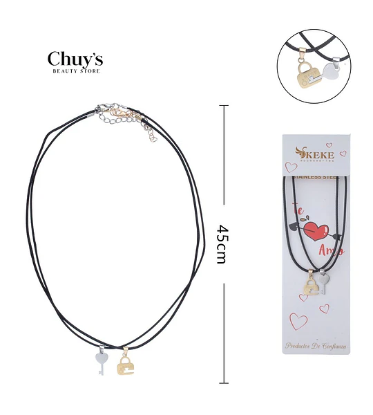 Collar Parejas Acero Inoxidable y Cordón
