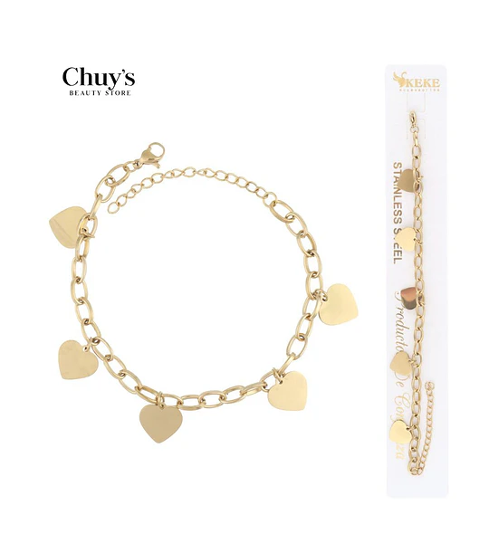Pulsera de acero inoxidable con corazones