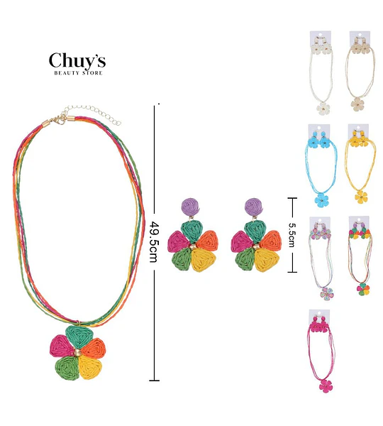 Pendientes artesanales y collar colorido