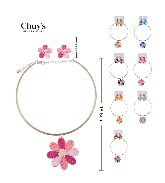 Pendientes Artesanales y Collar Floral
