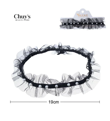 Choker de Tul Negro con Perlas - Chuys Beautys | Chuy's Beautys Store