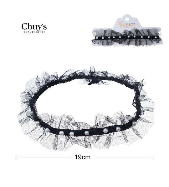 Choker de Tul Negro con Perlas