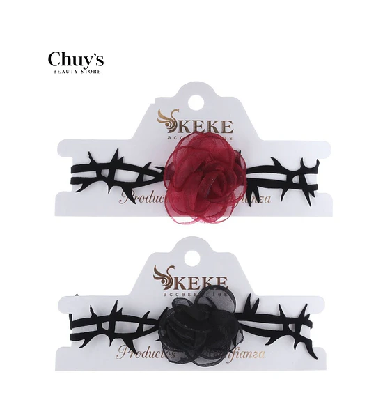 Choker con Flor Rosa y Negra