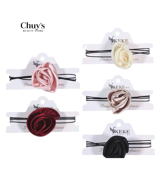 Choker de Satén con Diseño de Rosa