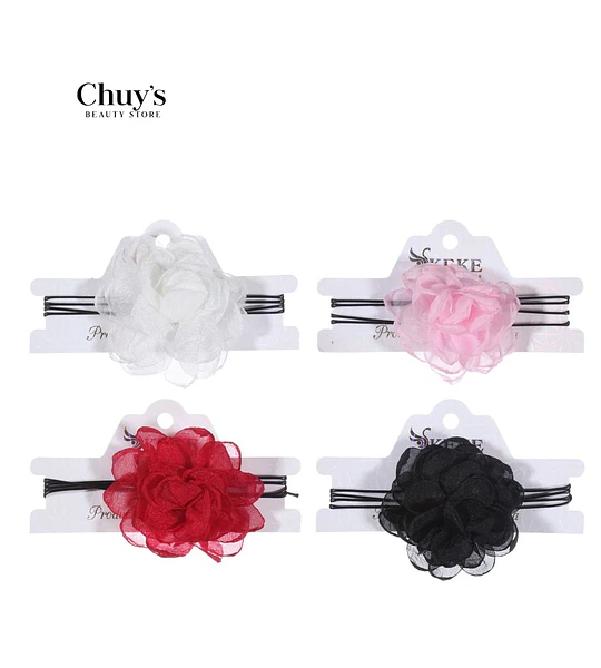 Chokers con Flores 4 Piezas