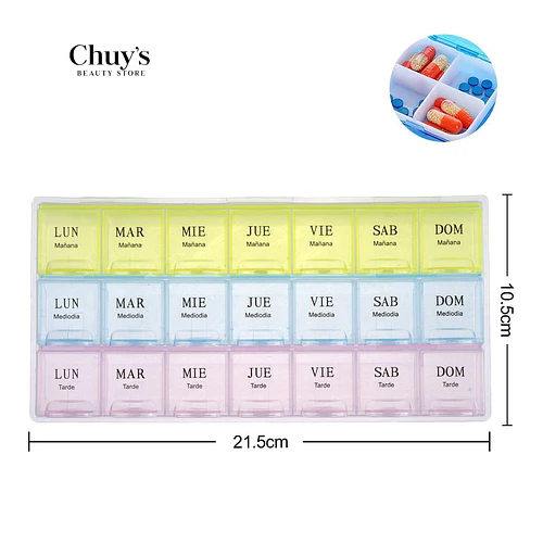 Pastillero 21 Compartimientos 21.5x10.8cm - Chuys Beautys | Chuy's Beautys